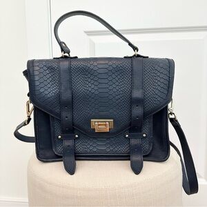 Gigi New York Hayden Leather Embossed Satchel - Navy Blue Messenger Bag